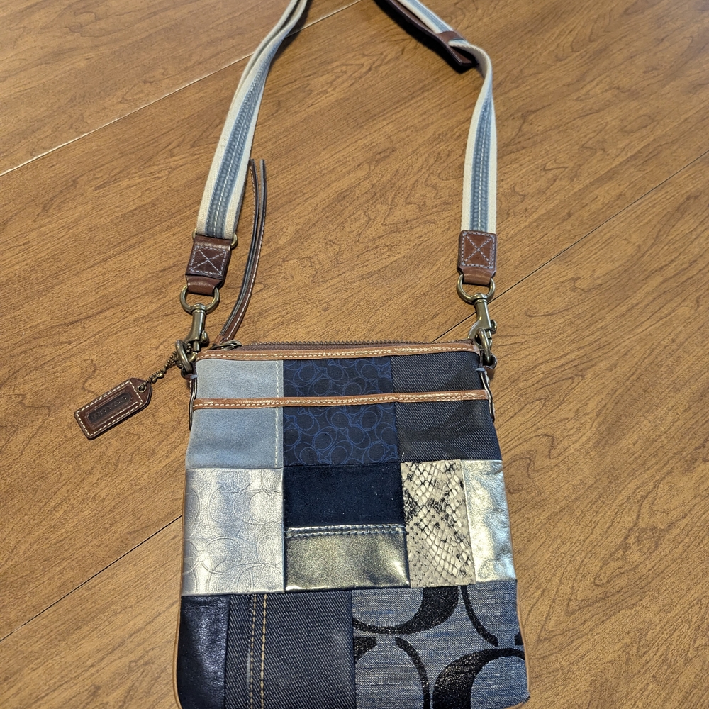 Coach Patchwork Crossbody Bag in Blue and Brown